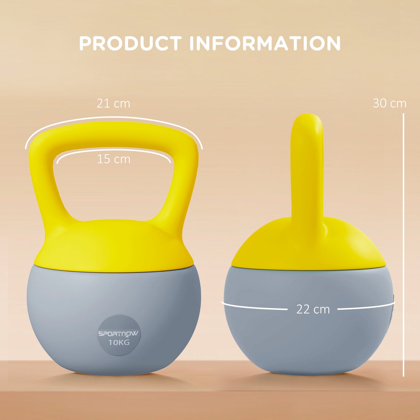 SPORTNOW Soft Kettlebell, 10kg Kettle Bell with Non-Slip Handle for Home Gym Weight Lifting and Strength Training, Yellow and Grey