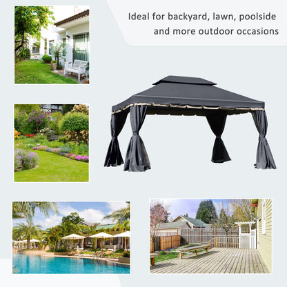 Outsunny 3 x 4m Aluminium Garden\'c2\'a0Gazebo, Marquee Canopy Shelter Pavilion Party Tent with Nets and Curtains for Garden and Deck, Black