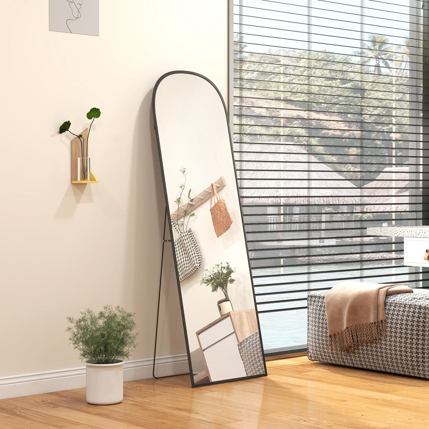 HOMCOM 165cm Aluminium Frame Standing Mirror - Black