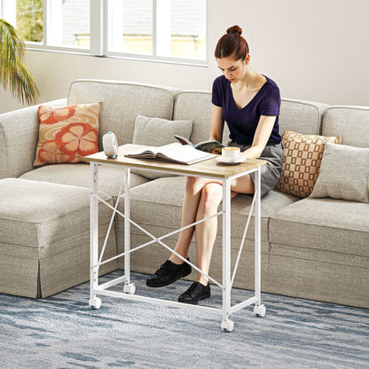 HOMCOM 80 cm Folding Desk on Wheels - Natural Tone