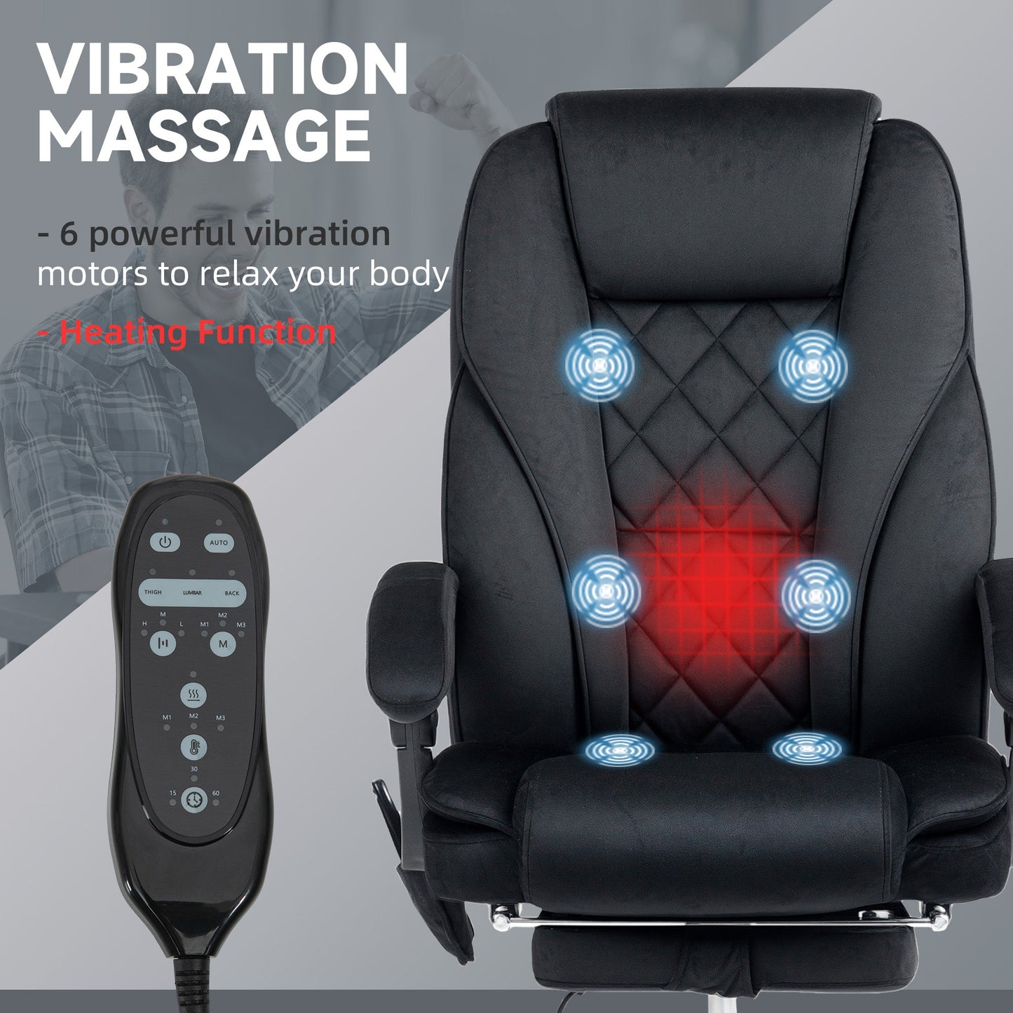 Vinsetto Massage Office Chair, Heated Reclining Computer Chair with Adjustable Height and Footrest, Black