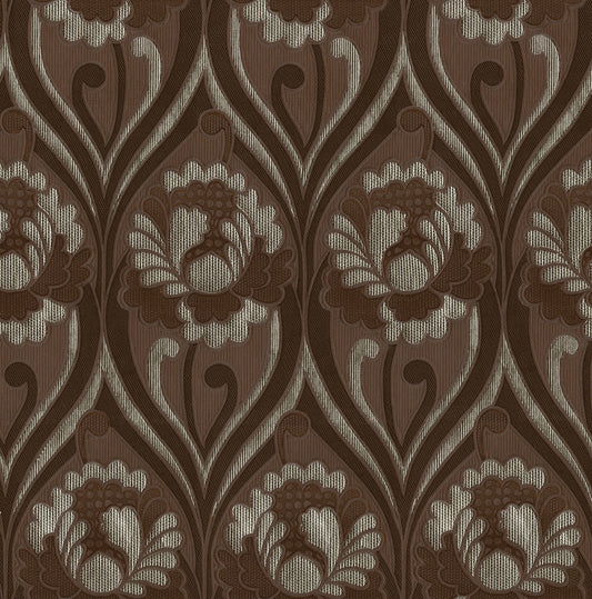 Vintage floral damask Wallpaper - Chocolate