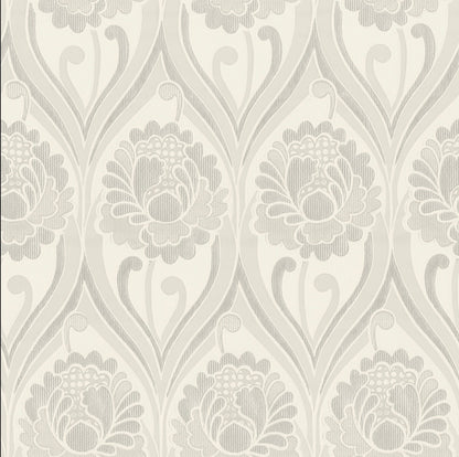 Vintage floral damask Wallpaper -  Pearl White