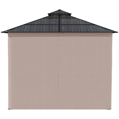 Outsunny 3 x 3 (m) Outdoor Polycarbonate Gazebo, Double\'c2\'a0Roof Hard Top Gazebo with\'c2\'a0Galvanised Steel Frame, Nettings\'c2\'a0&\'c2\'a0Curtains for Garden, Lawn, Patio and Deck, Khaki