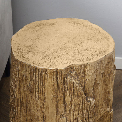 HOMCOM Tree Stump End Table, Round Concrete Side Table for Indoor and Outdoor Use, Natural Wood Effect