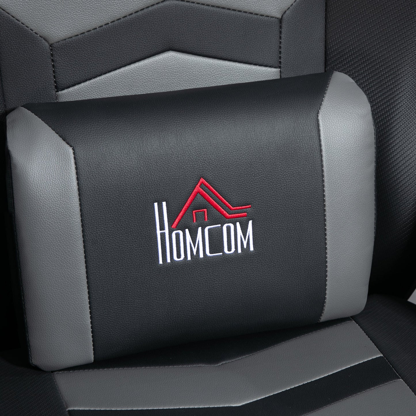 HOMCOM Massage Recliner Chair with Remote, PU Leather Recliner Armchair with Cup Holders and Side Pockets, Racing Style Reclining Chair with Headrest, 360° Swivel, Lumbar Support, Grey