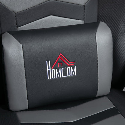 HOMCOM Massage Recliner Chair with Remote, PU Leather Recliner Armchair with Cup Holders and Side Pockets, Racing Style Reclining Chair with Headrest, 360° Swivel, Lumbar Support, Grey