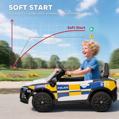 AIYAPLAY Kids Electric Ride on Police Car with Remote Control, Music, Horn, Siren Flashing Lights for 3-5 Years Old, Multicolour