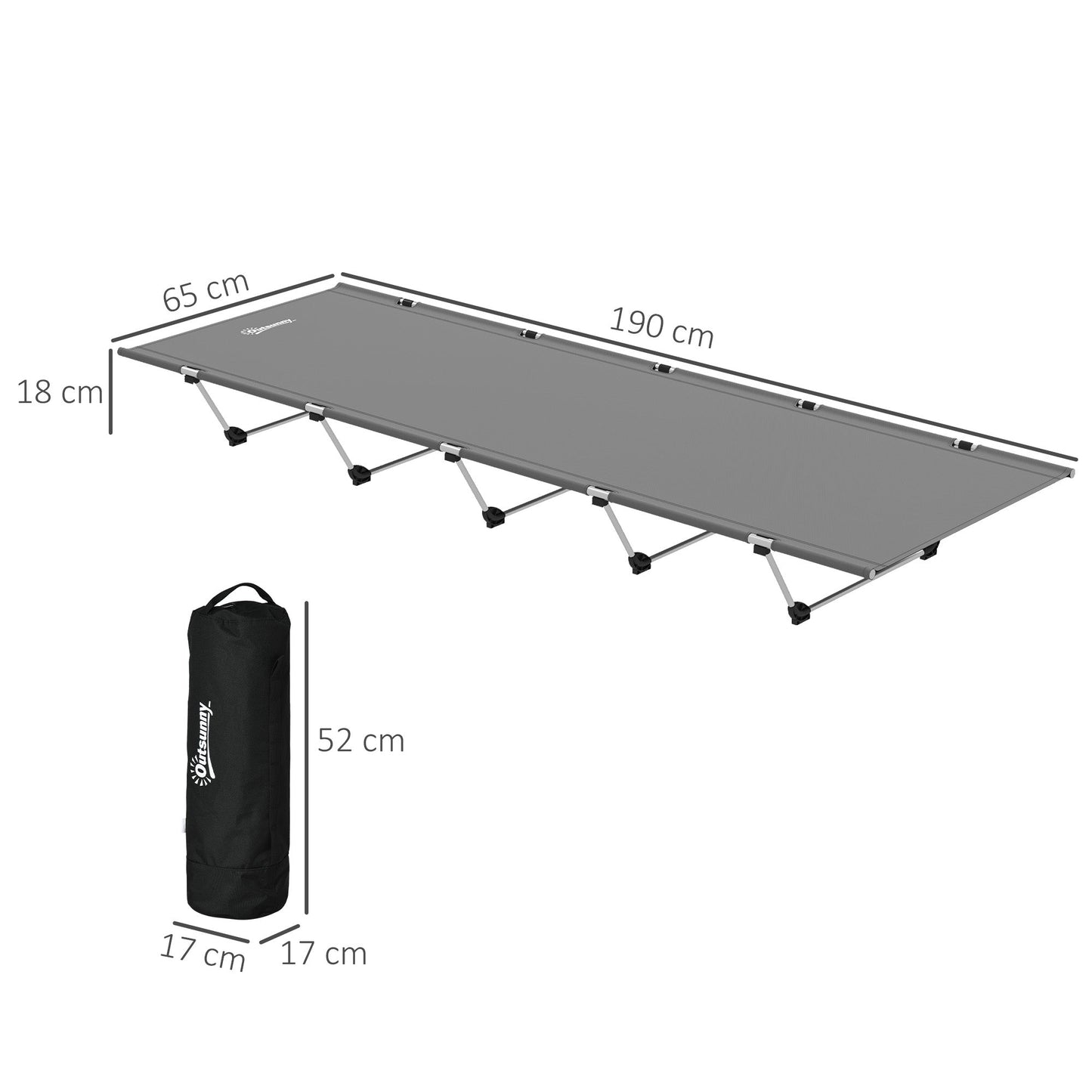 Outsunny Lightweight Camping Bed, Aluminium Portable Camp Cot w/ Strong Support 150kg and Carry Bag for Camping, Dark Grey