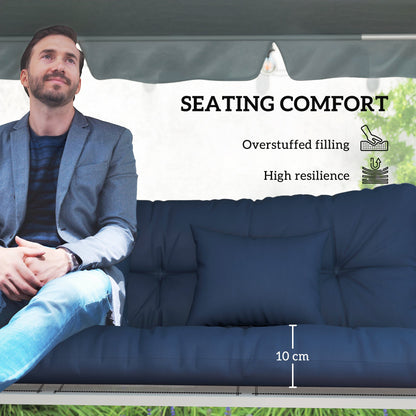 Outsunny Outdoor Seat Cushions Back Cushion with 2 Pillows, Water Repellent Seat Pads for 3-Seater Chair, Dark Blue