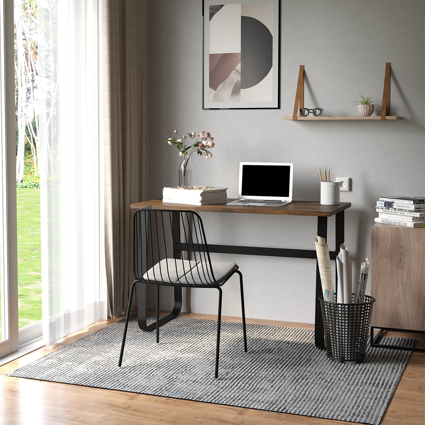 HOMCOM Computer Table, Writing Desk with Steel Frame and Wood Top, Industrial Home Study Table, 115 x 58 x 74.5cm, Rustic Brown and Black