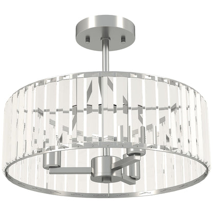 HOMCOM Crystal Ceiling Light Fixture, Semi Flush Mount Modern Crystal Chandelier Ceiling Light for Living Room, Bedroom, Hallway,  Dining Room, E14 Base 3-Lights, Silver Tone