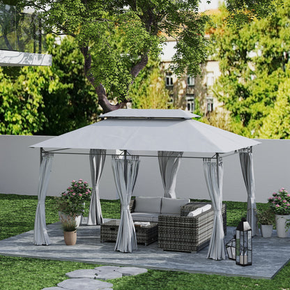 Outsunny 3 x 4m Metal Frame, Two-Tier Roof Gazebo - Dark Grey