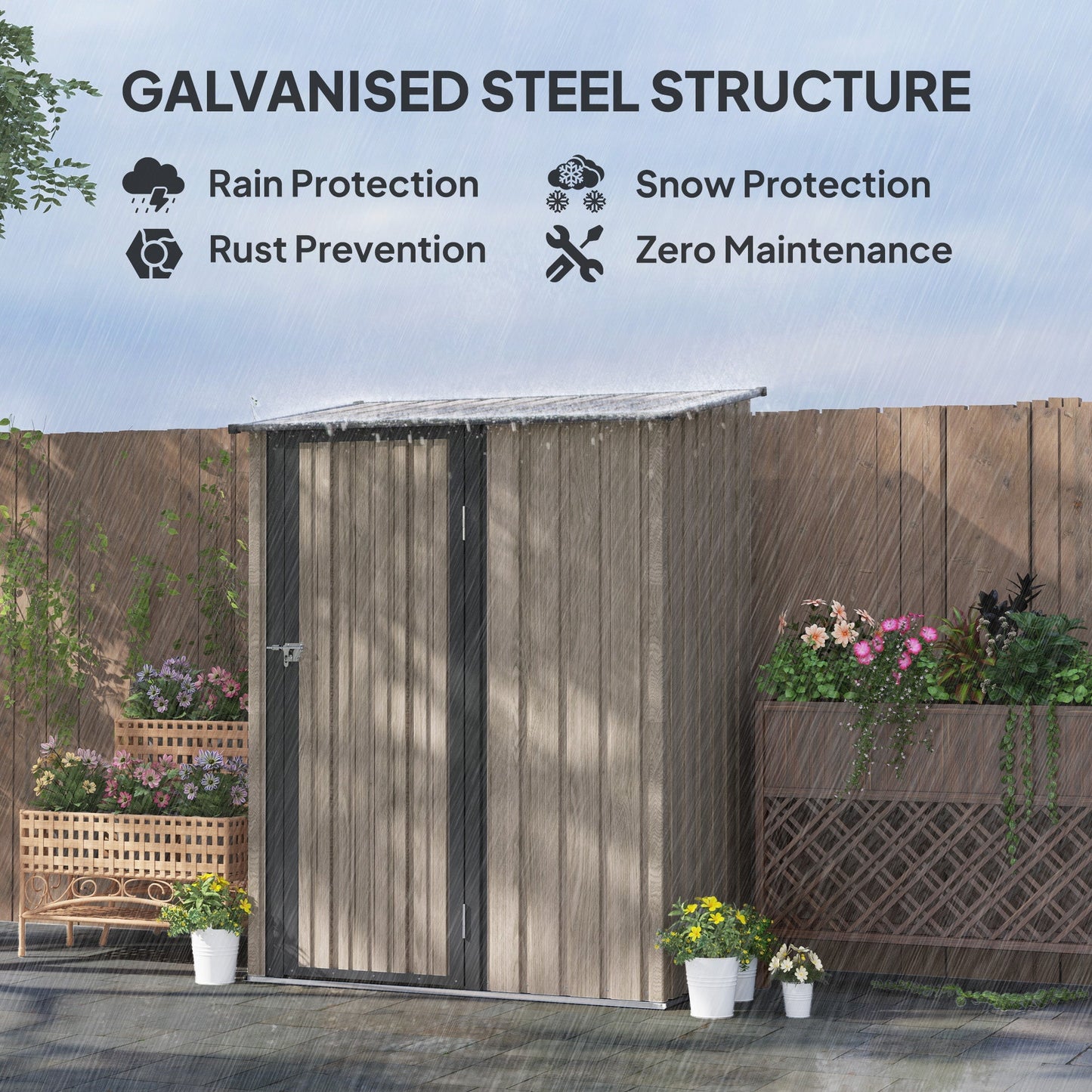 Outsunny 5ft x 3ft Metal Garden Storage Shed, Outdoor Tool Shed with Sloped Roof, Lockable Door for Tools, Equipment, Light Grey