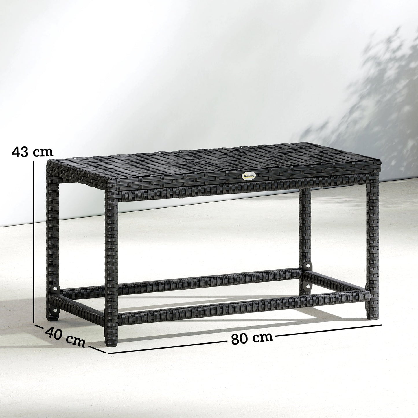 Outsunny Outdoor Coffee Table Side Table with Rectangular Frame for Patio, Balcony, Black