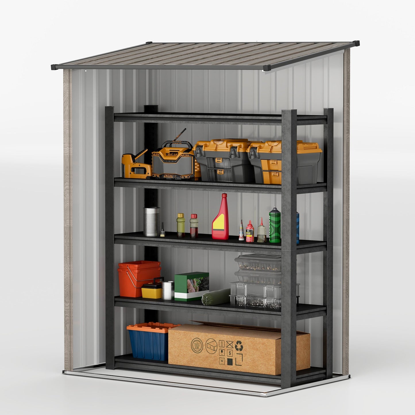 Outsunny 5ft x 3ft Metal Garden Storage Shed, Outdoor Tool Shed with Sloped Roof, Lockable Door for Tools, Equipment, Light Grey