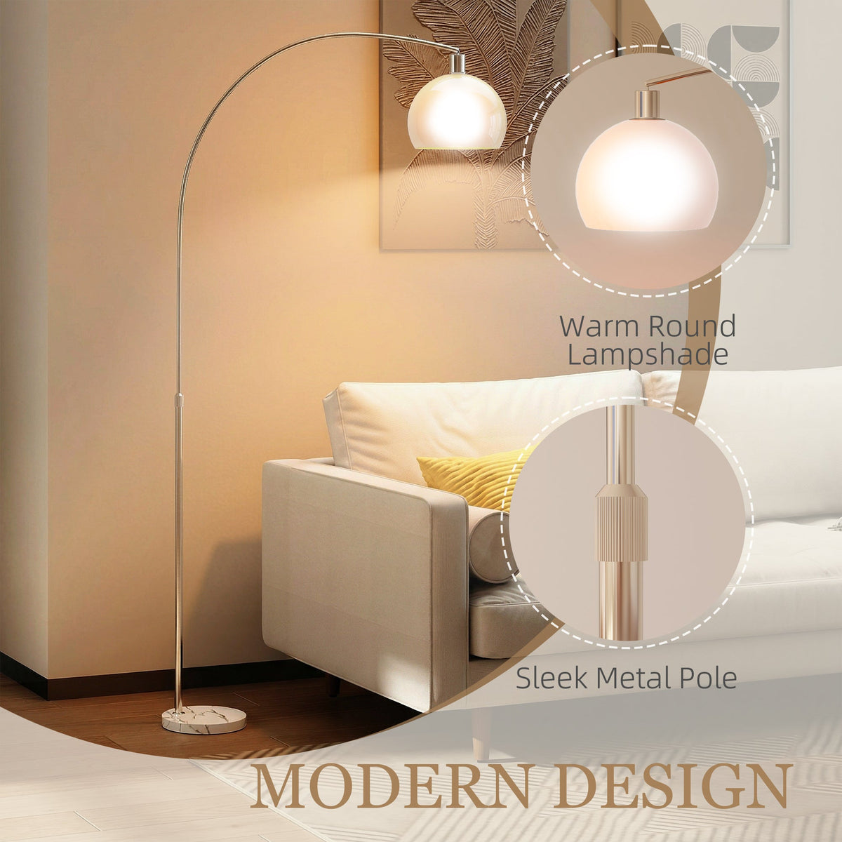 HOMCOM Floor Lamp for Living Room, Modern Standing Lamp with Shade & Foot Switch for Bedroom, Office, White