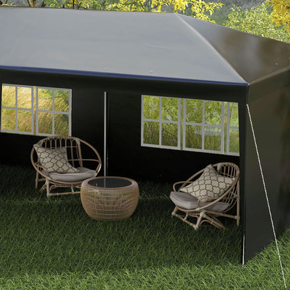 Outsunny 6 x 3 m Party Tent Gazebo Marquee Outdoor Patio Canopy Shelter with Windows and Side Panels Black