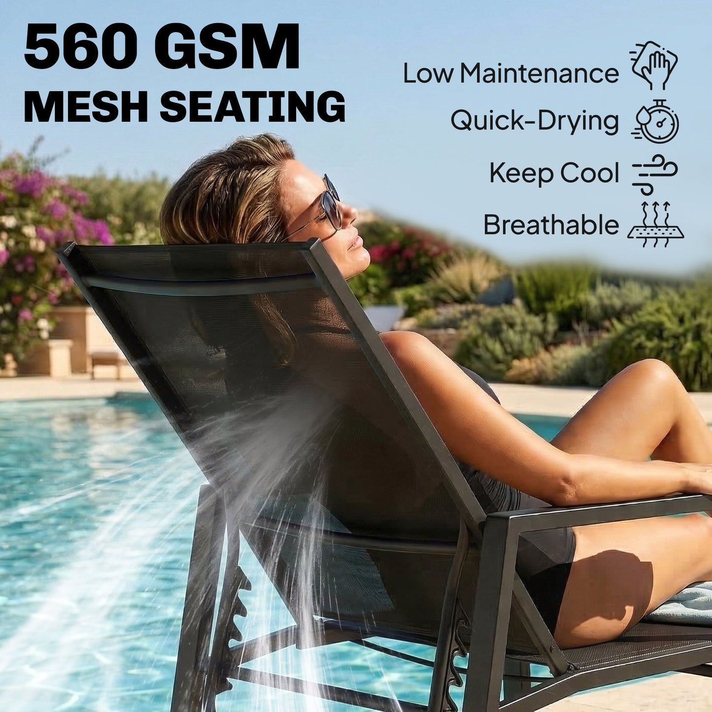 Outsunny Sun Loungers Set of 2 Retractable Footrest 5-Position Adjustable Steel Frame for Beach, Porch, Patio, Camping, Black