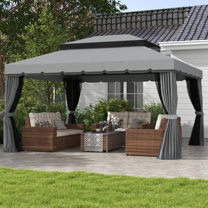 Outsunny 3 x 4m Aluminium Garden\'c2\'a0Gazebo, Marquee Canopy Shelter Pavilion Party Tent with Nets and Curtains for Garden and Deck, Light Grey