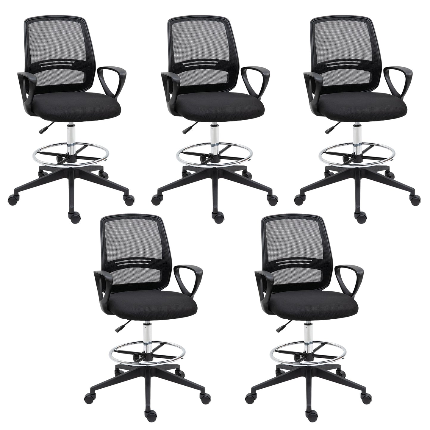 Vinsetto Ergonomic Mesh Back Drafting Chair, Tall Office Chair, Draughtsman Chair with Adjustable Height and Footrest 360\'c2\'b0 Swivel, Set of 5