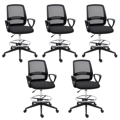 Vinsetto Ergonomic Mesh Back Drafting Chair, Tall Office Chair, Draughtsman Chair with Adjustable Height and Footrest 360\'c2\'b0 Swivel, Set of 5