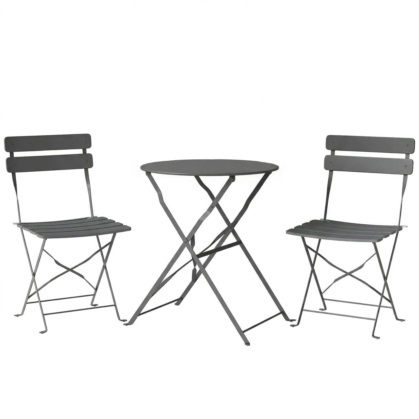 Outsunny Folding Garden Bistro Set, Outdoor Round Bistro Table and Chairs Set 2 with Electrophoresis Metal Frame, Grey