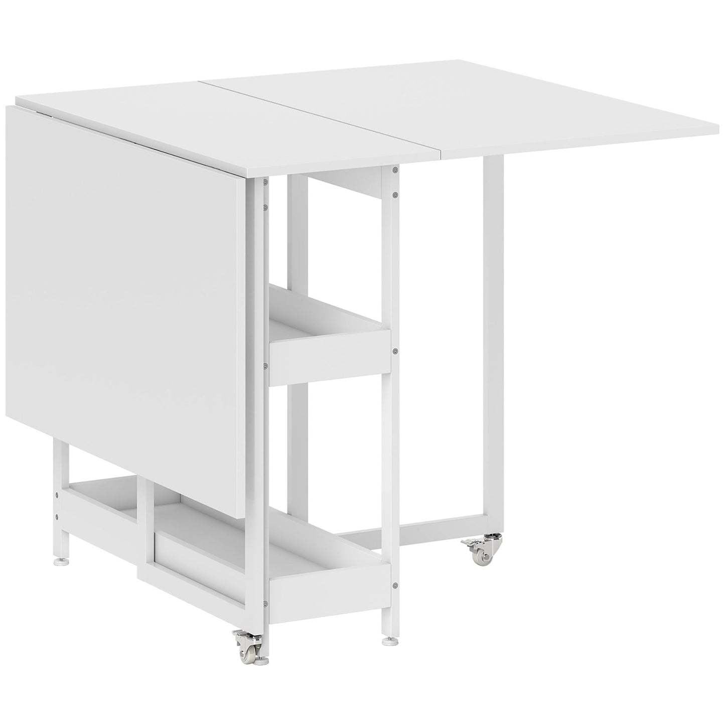 HOMCOM Industrial Folding Dining Table, Drop Leaf Table with Open Compartments for Small Spaces, Kitchen, Dining Room, White