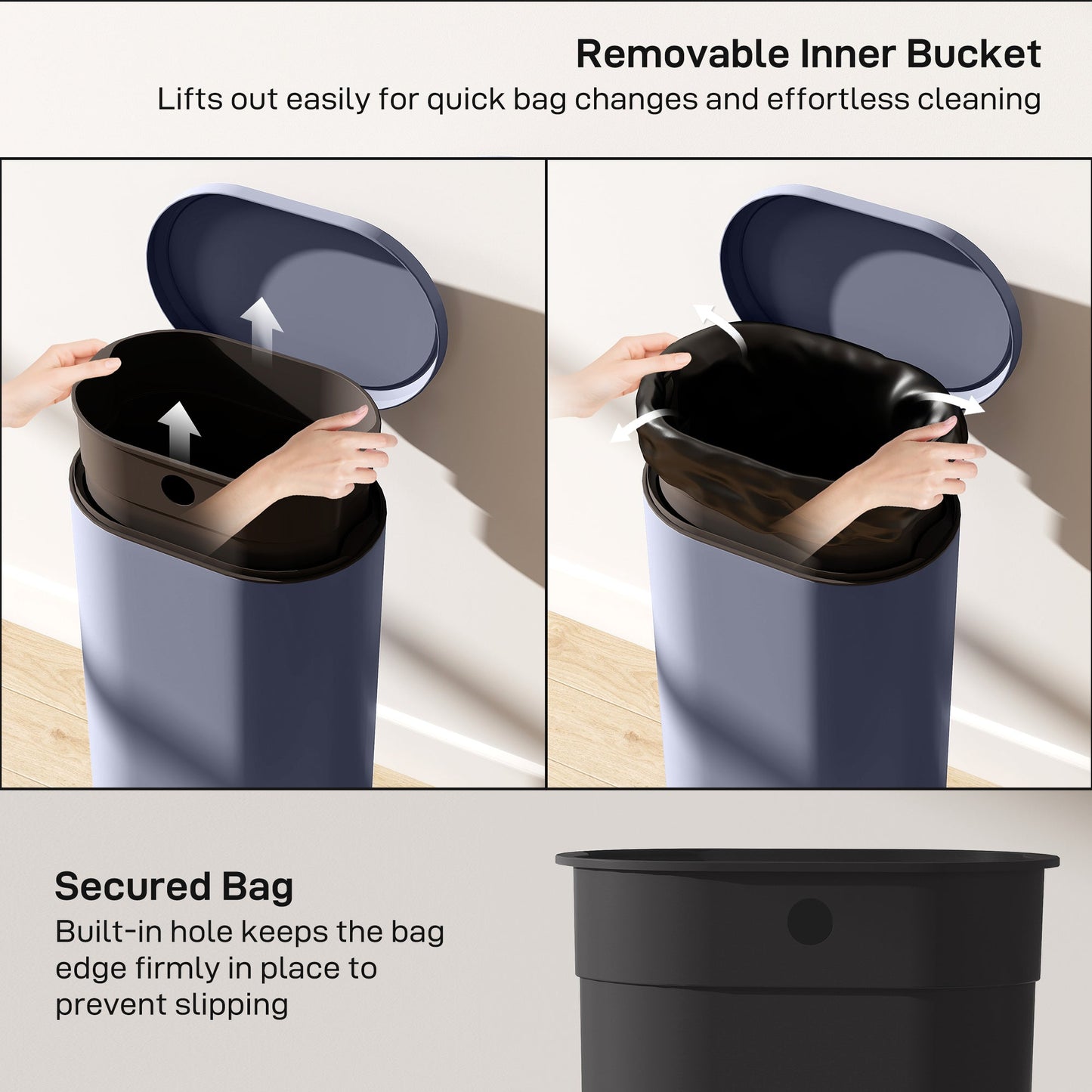 HOMCOM 30 L Modern Curved Kitchen Bin - Grey