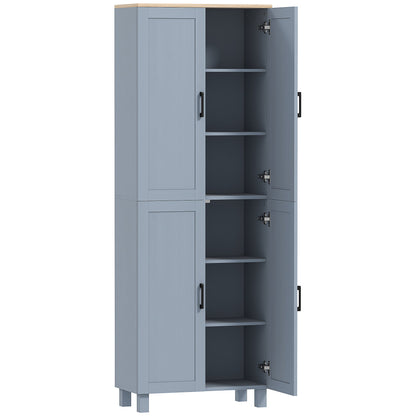 HOMCOM Freestanding Kitchen Cupboard, 4-Door Storage Cabinet with Adjustable Shelves, Modern Kitchen Pantry for Dining Room, 170cm, Grey Wood Effect
