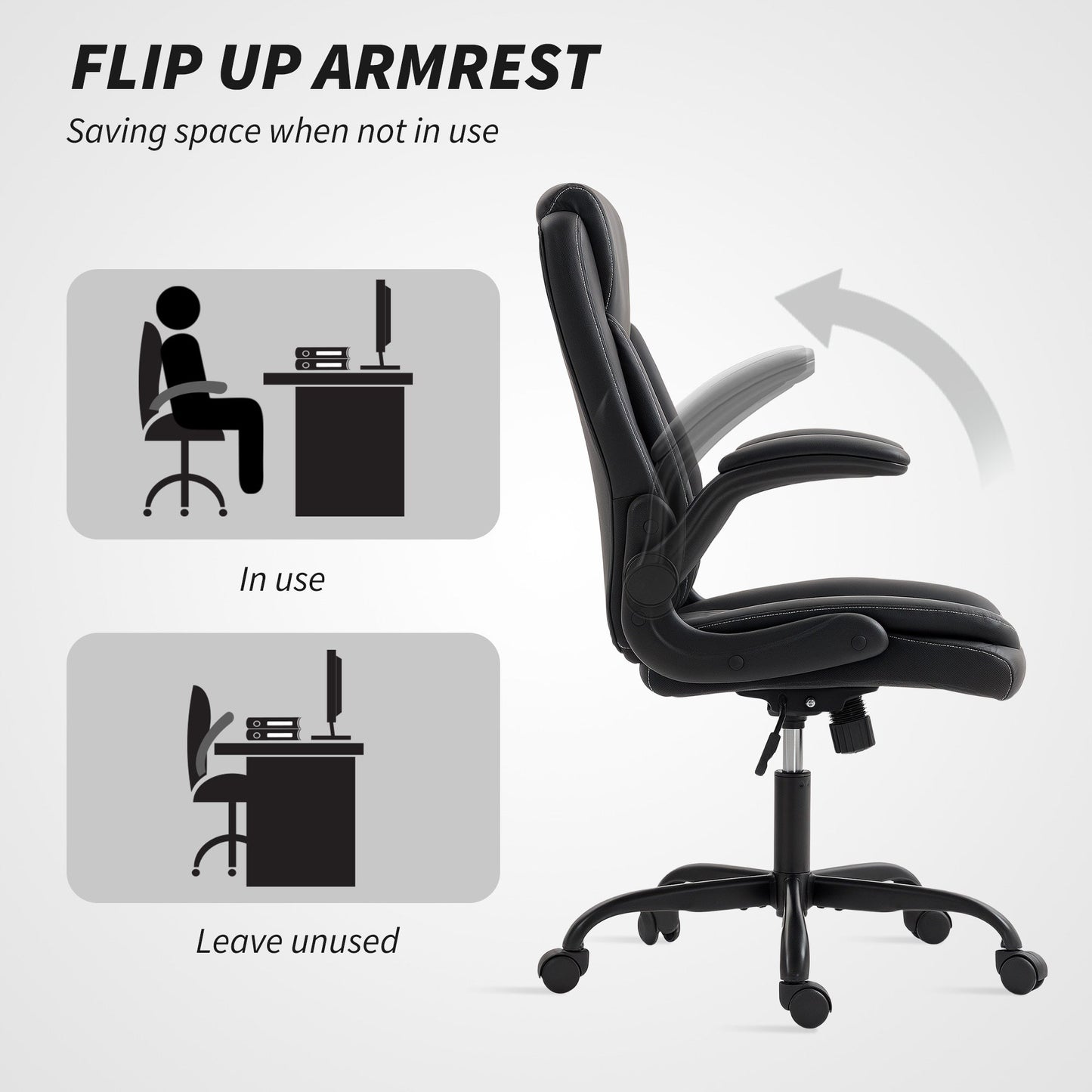 HOMCOM Faux Leather Office Chair. with Flip-Up Armrests - Black