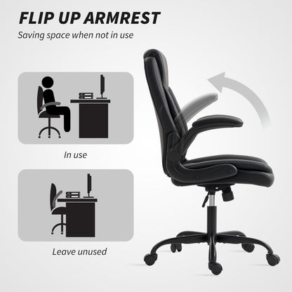 HOMCOM Faux Leather Office Chair. with Flip-Up Armrests - Black