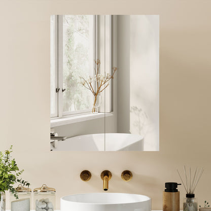 HOMCOM Wall Mounted Bathroom Mirror Storage Cabinet w/ Door Adjustable Shelf, White