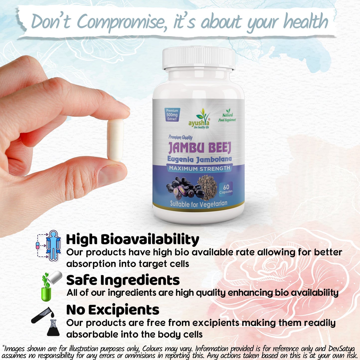 Ayushya Jambu Bij Capsules (Jamun) Glucose Wellness Support - Vegan, Gluten Free, Non-GMO, 60 Capsules