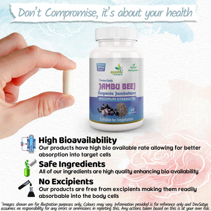 Ayushya Jambu Bij Capsules (Jamun) Glucose Wellness Support - Vegan, Gluten Free, Non-GMO, 60 Capsules