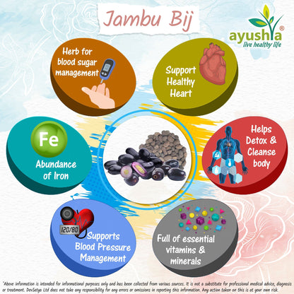 Ayushya Jambu Bij Capsules (Jamun) Glucose Wellness Support - Vegan, Gluten Free, Non-GMO, 60 Capsules