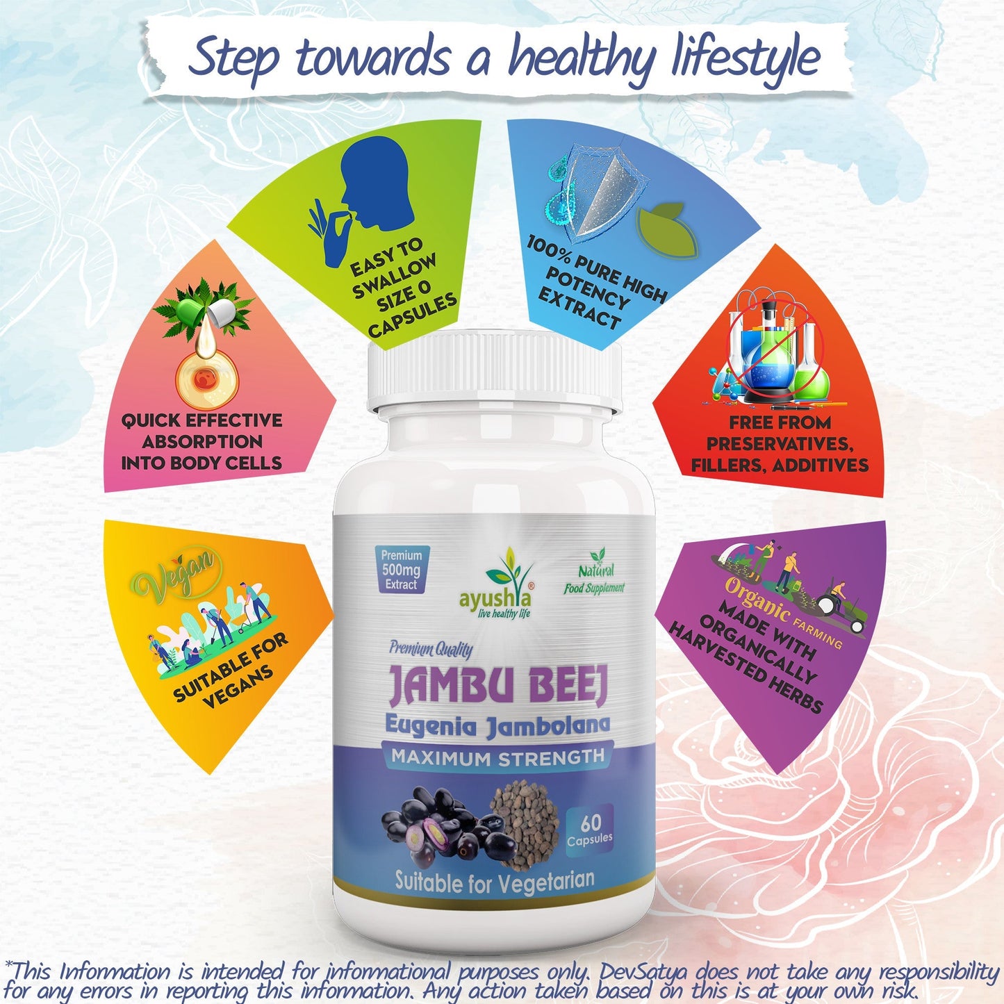 Ayushya Jambu Bij Capsules (Jamun) Glucose Wellness Support - Vegan, Gluten Free, Non-GMO, 60 Capsules