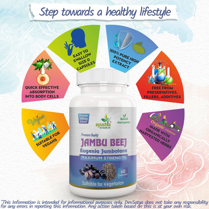 Ayushya Jambu Bij Capsules (Jamun) Glucose Wellness Support - Vegan, Gluten Free, Non-GMO, 60 Capsules
