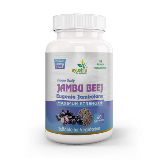 Ayushya Jambu Bij Capsules (Jamun) Glucose Wellness Support - Vegan, Gluten Free, Non-GMO, 60 Capsules