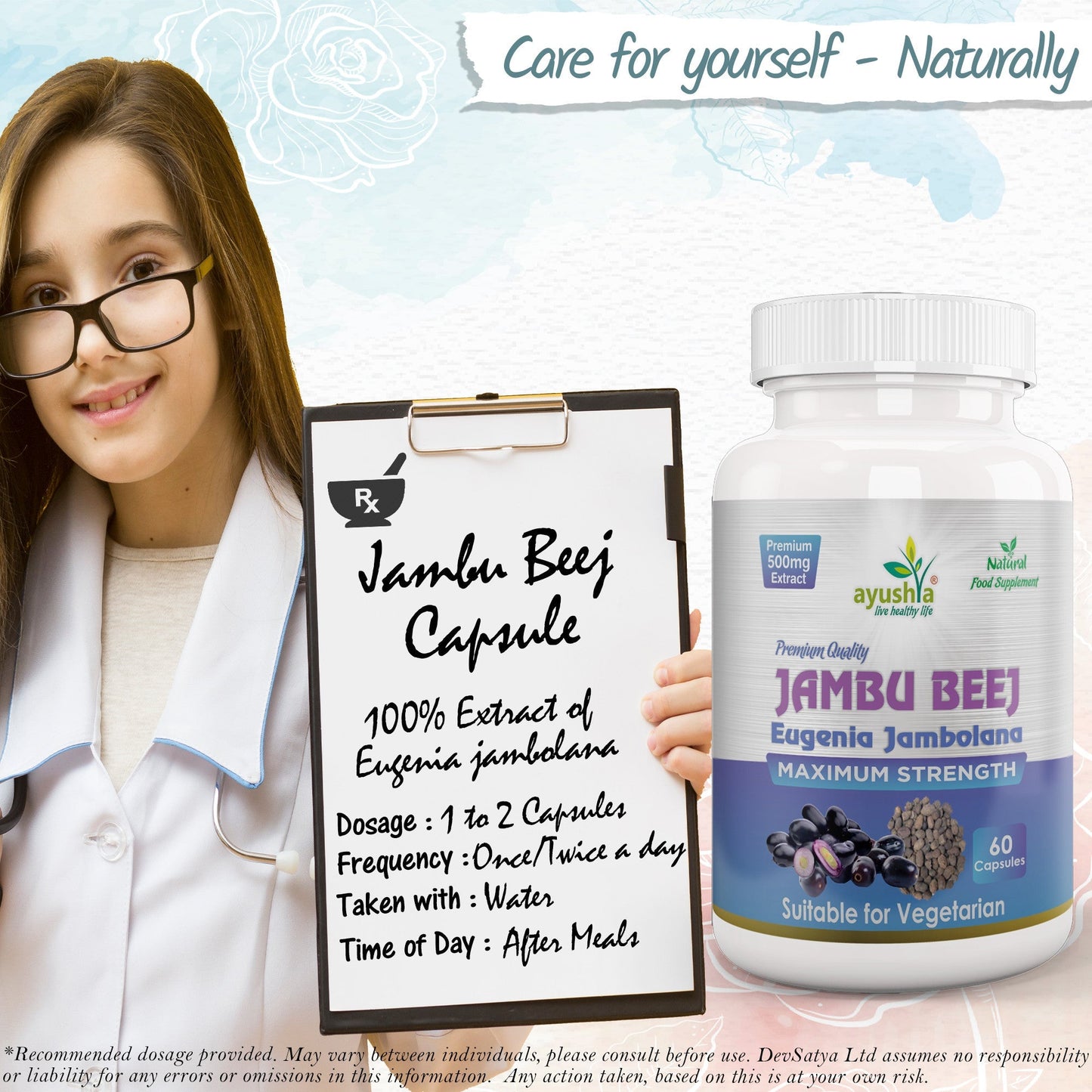 Ayushya Jambu Bij Capsules (Jamun) Glucose Wellness Support - Vegan, Gluten Free, Non-GMO, 60 Capsules