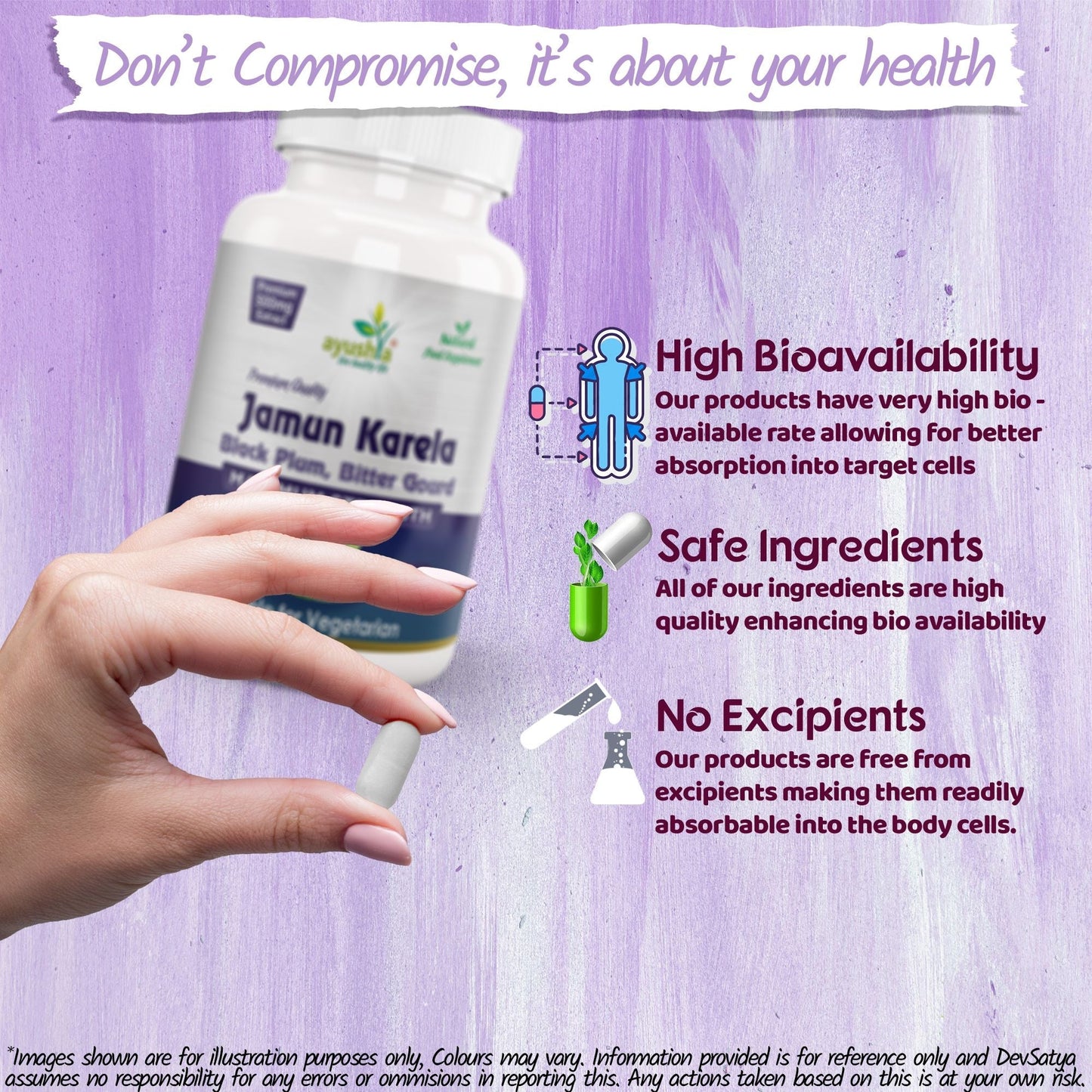 Ayushya Jamun Karela Neem Capsules Glucose Wellness Support - Vegan, Gluten Free, Non-GMO, 60 Capsules