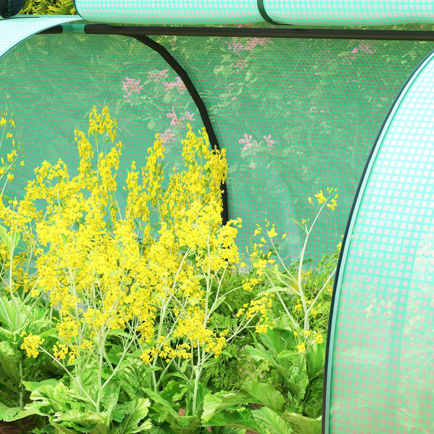 Outsunny PE Tunnel Greenhouse Green Grow House Steel Frame for Garden Backyard with Zipper Doors 395 x 100 x 80cm, Green