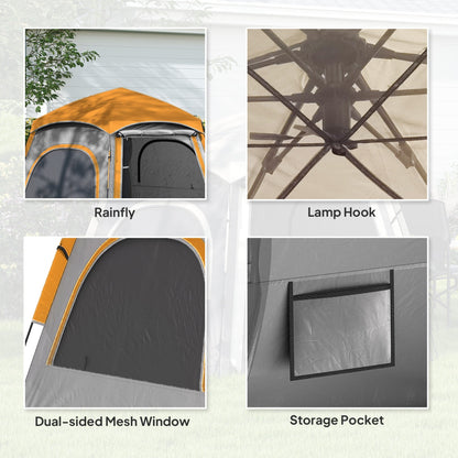 Outsunny Instant Camping Tent, 2/3/4 Person Easy Setup Family Tent with Vestibule, Rainfly, 4 Mesh Windows & 2 Doors, Hexagonal Design, Waterproof UV Protected Dome Tent, Light Grey