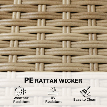 Outsunny 4 Seater Rattan Dining Set with Parasol, 6 Piece Garden Table and Stackable Chairs with Tempered Glass Tabletop