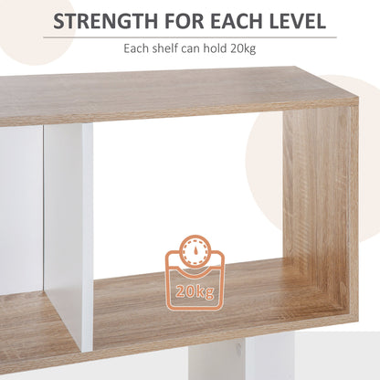 HOMCOM 5-tier Bookcase Storage Display Shelving S Shape design Unit Divider Natural