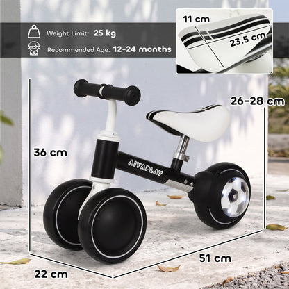 AIYAPLAY Balance Bike for Kids 1-2 Years, Toddler Bike with Adjustable Seat and Lighting Rear Wheels for Boys and Girls, Black