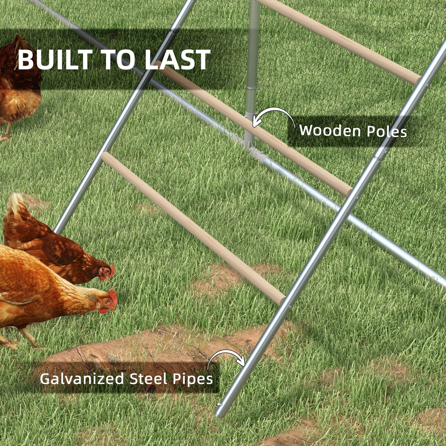 PawHut Chicken Perch for Coop, Wooden and Galvanised Steel Roosting Bar Jungle Gym, Chicken Roosting Ladder for Backyard Farm