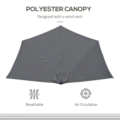 Outsunny 3(m) Half Parasol Semi Round Umbrella Patio Metal Frame Crank Handle for Balcony-- NO BASE INCLUDED, Grey