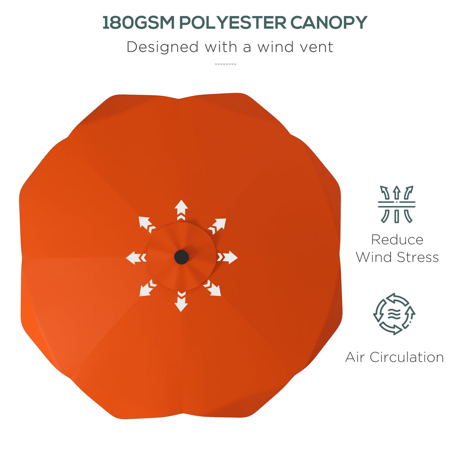 Outsunny Solar Patio Umbrella with LED and Tilt, Outdoor Market Table Umbrella Parasol with Crank, 3 x 3 (m), Orange