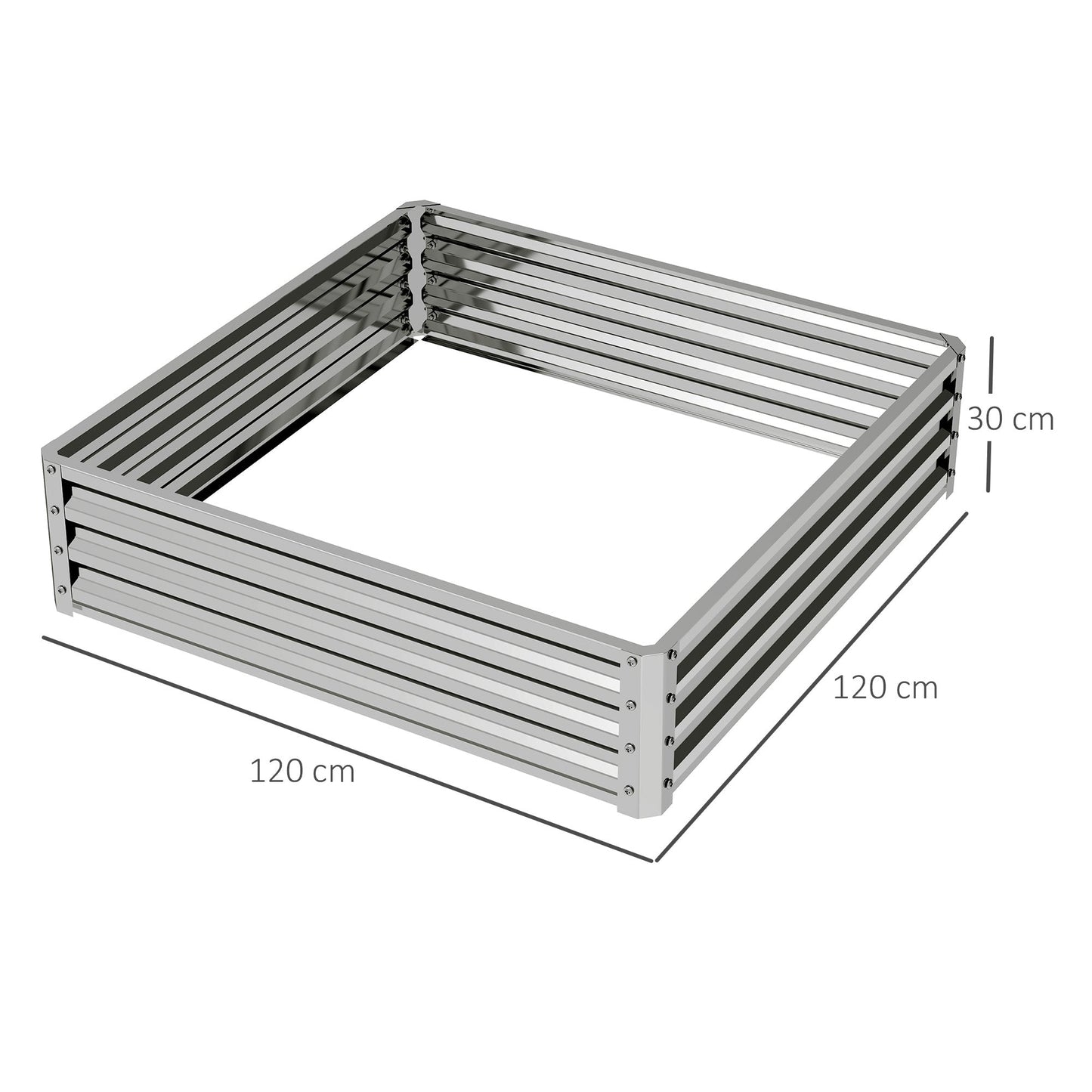 Outsunny Square Raised Garden Bed Box with Weatherized Steel Frame for Vegetables, Flowers, & Herbs, 120 x 120 x 30cm, Silver Tone